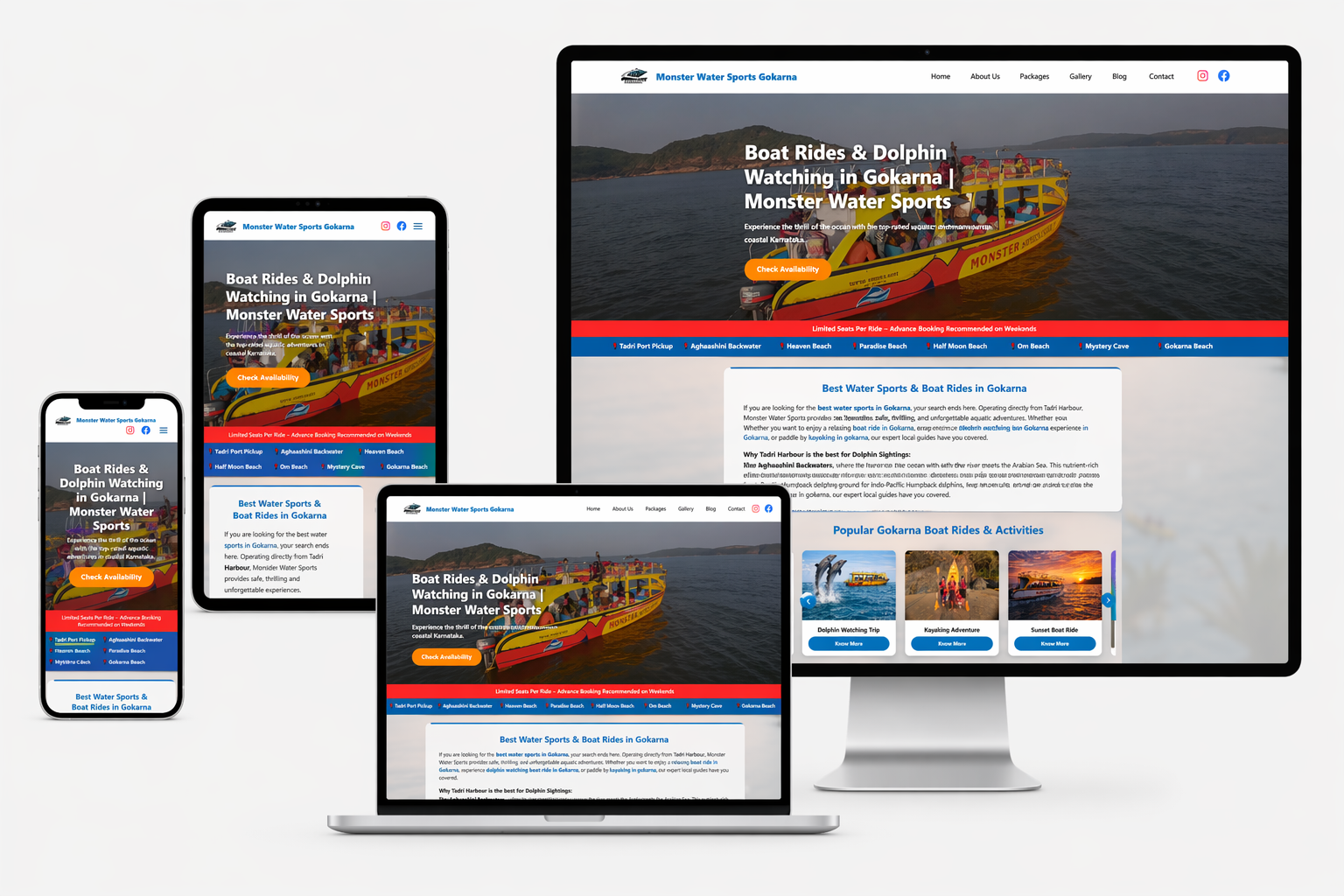 Monster Water Sports Gokarna website by Sharva IT